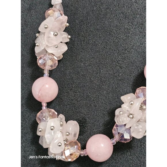 Rose Quartz Crystal Necklace & Earrings Set With Silver Chain & Clasp - Picture 2 of 10